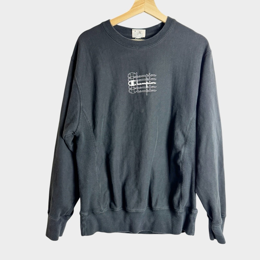 Vintage Champion Reverse Weave Sweatshirt MenM Black Fleece Crew Neck Spell Out